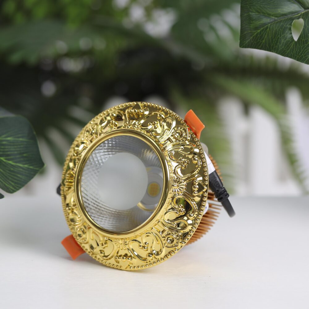 Đèn âm trần mạ đồng tim vàng HK-01