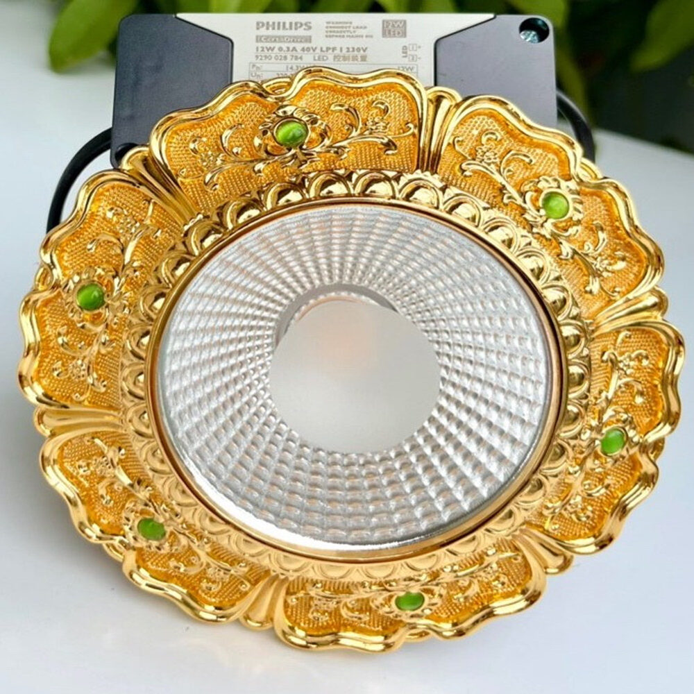 Đèn âm trần đồng đính đá mạ vàng công nghiệp AD-43