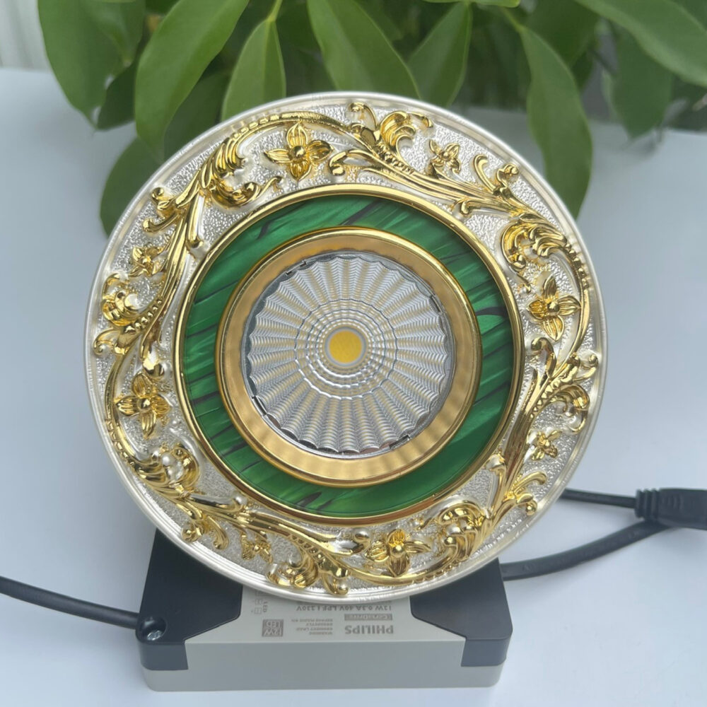 Đèn âm trần đồng hoa dây mới trắng vàng khảm đá xanh AD-67