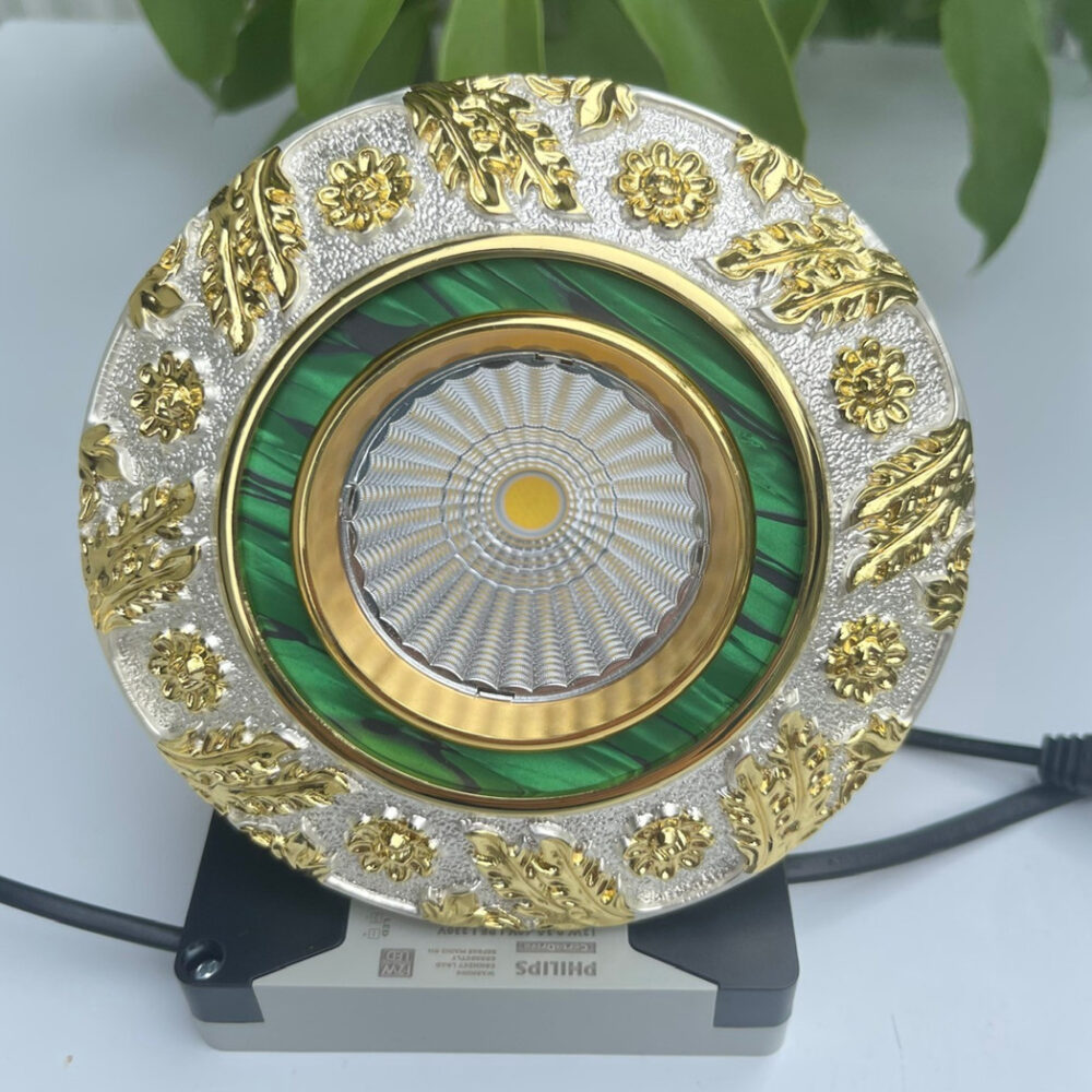 Đèn âm trần đồng lá lúa trắng vàng ốp đá xanh AD-26